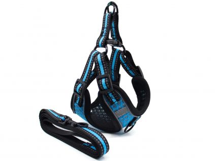 Hardy modrý postroj s vodítkem pro psa | 38 – 78 cm - vsepropejska.cz
